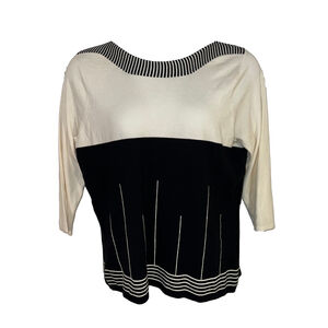 Notations Women's 3/4 Sleeve Sweater 1X Black & White